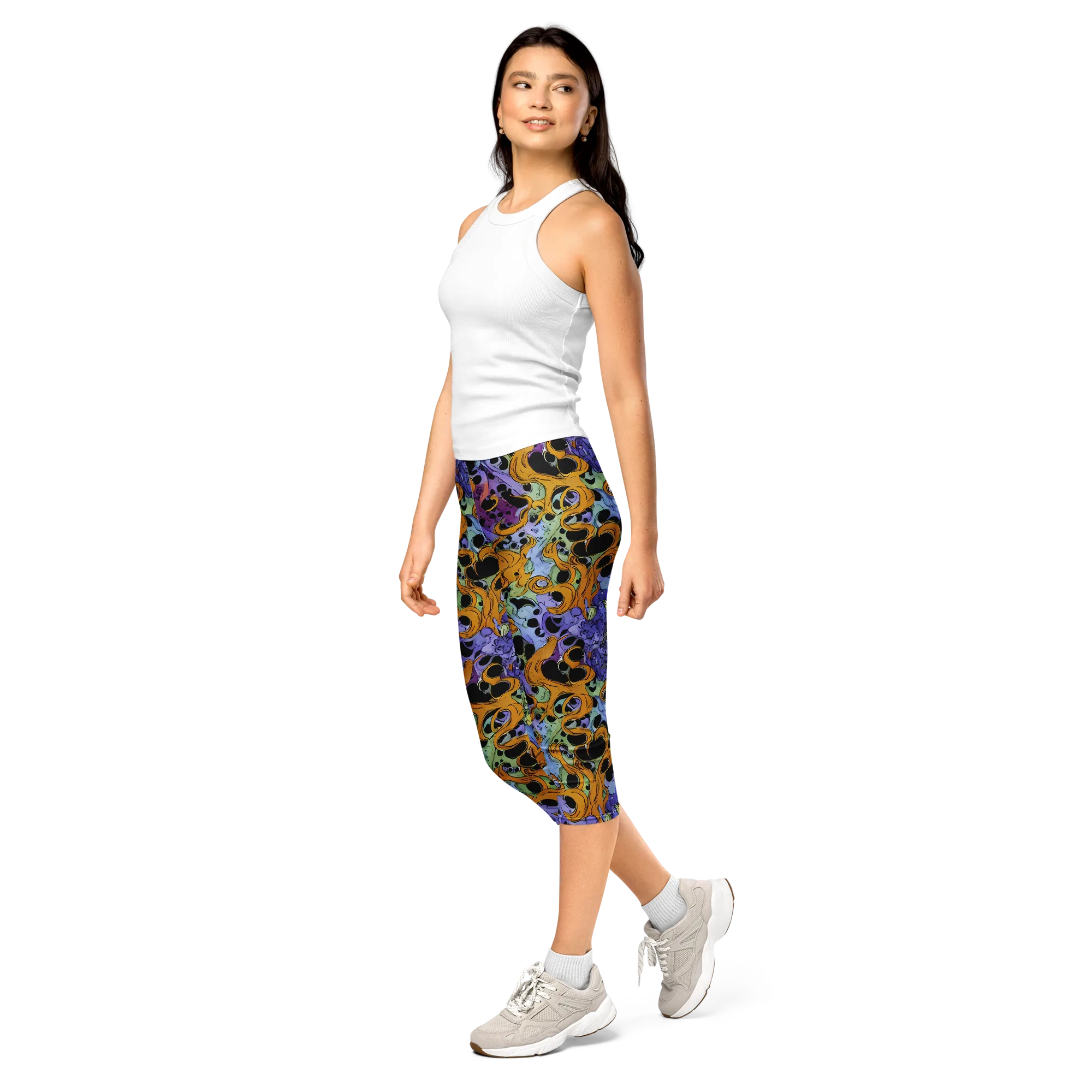 Orange Dreamscape on Capri Leggings — Left Front