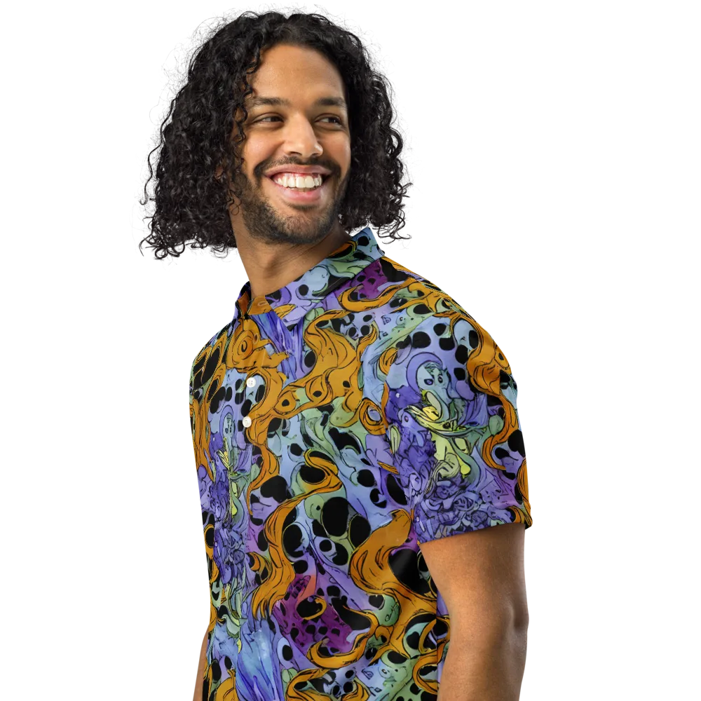 Orange Dreamscape on Men's Slim Fit Polo Shirt — Left Front