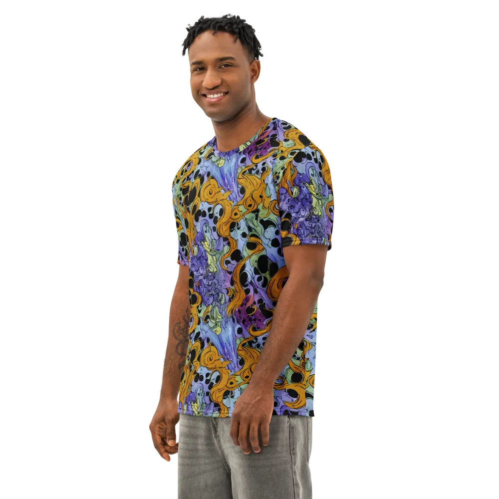 Orange Dreamscape on Men's Cotton Crew Neck T-Shirt — Left Front