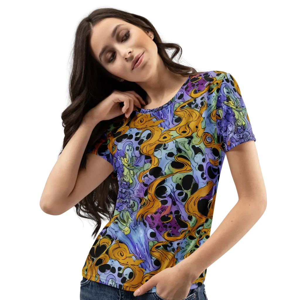 Orange Dreamscape on Women's Crew Neck T-Shirt — Left Front