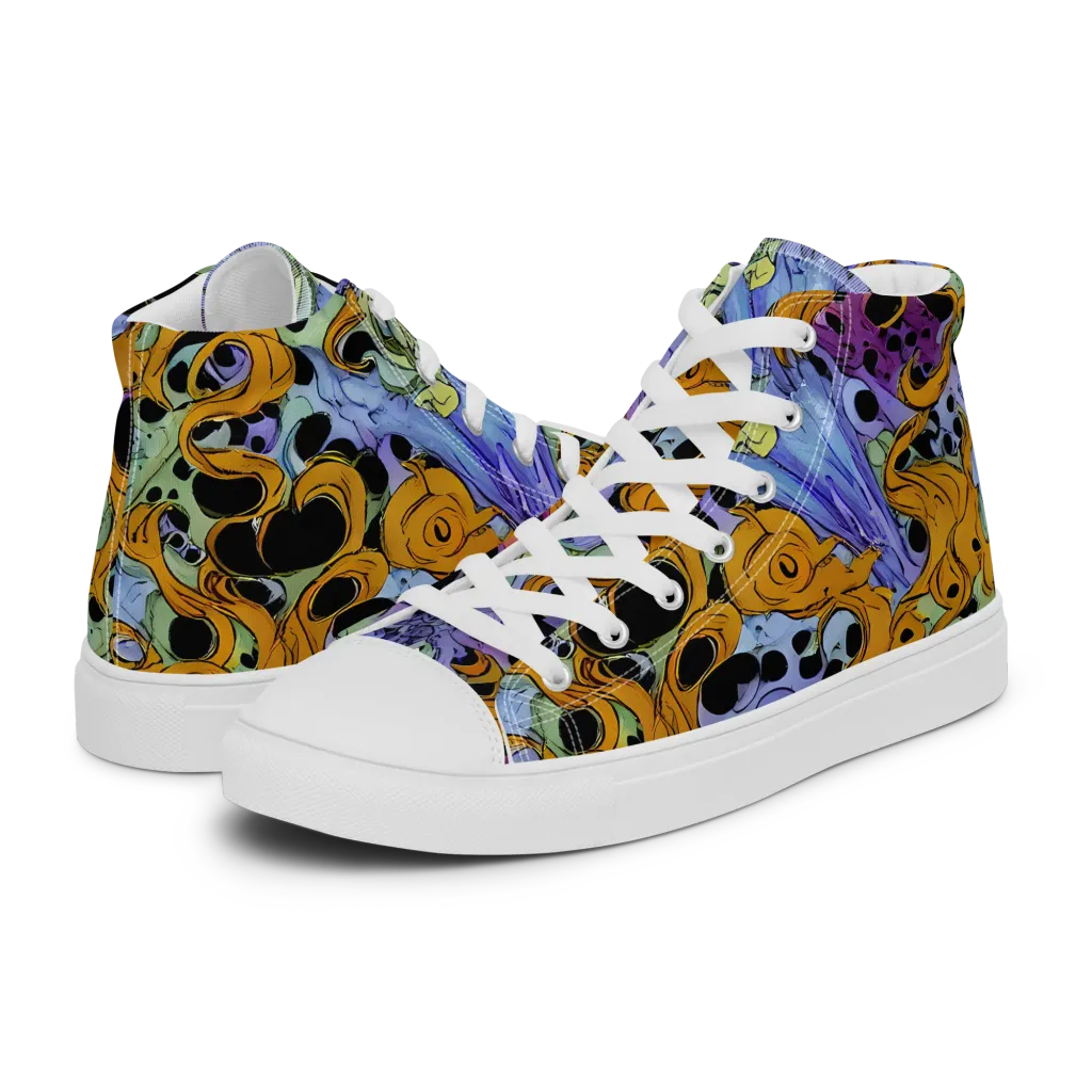 Orange Dreamscape on Women's High Top Canvas Shoes — Left