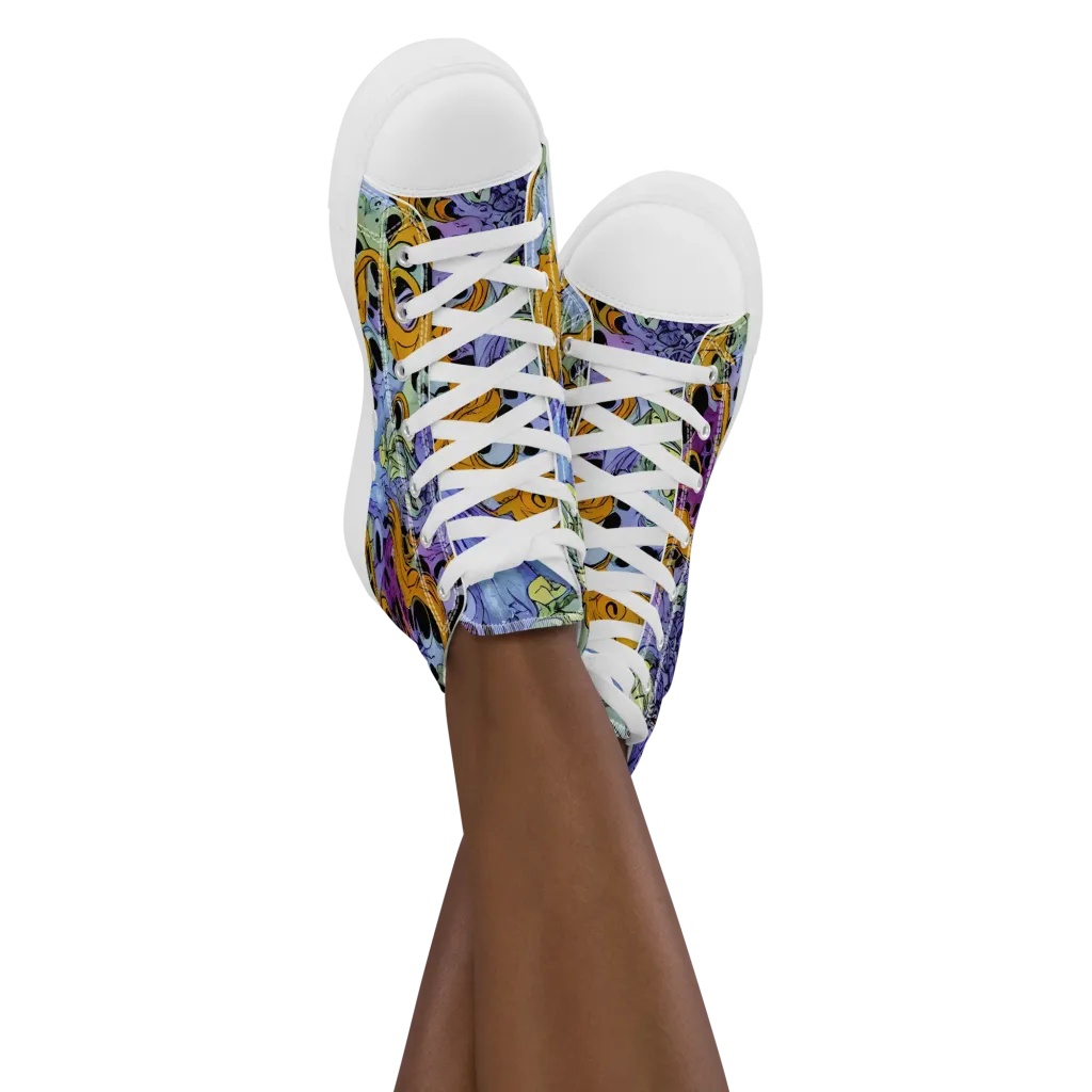 Orange Dreamscape on Women's High Top Canvas Shoes — Front