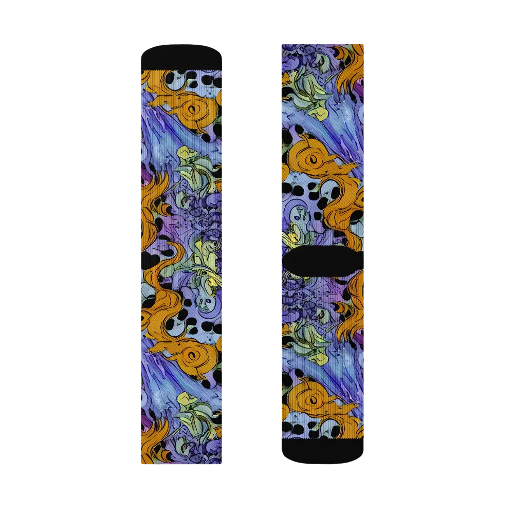 Orange Dreamscape on Socks — Left Sock