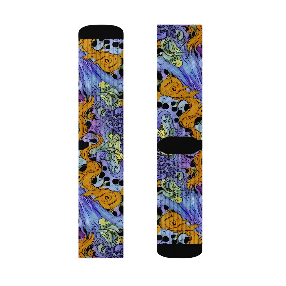 Orange Dreamscape on Socks — Right Sock