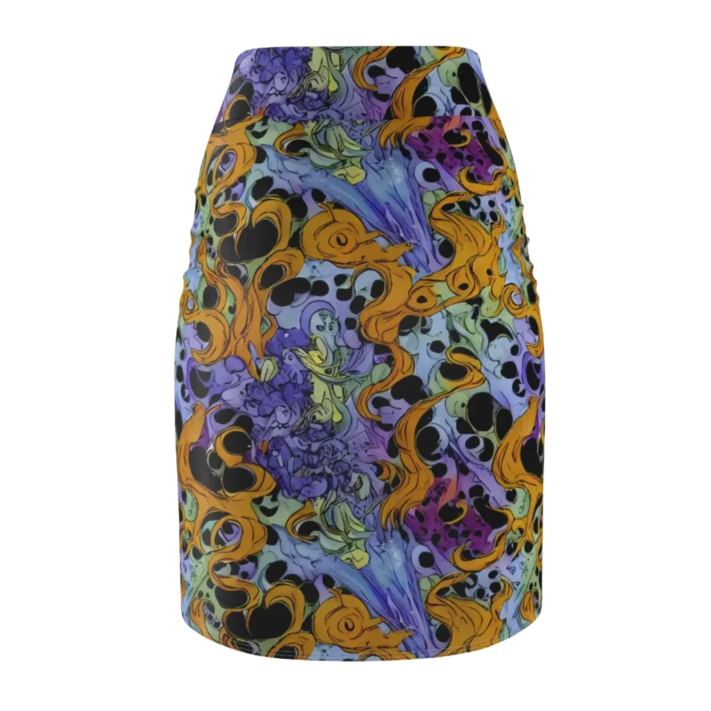 Orange Dreamscape on Pencil Skirt — Back