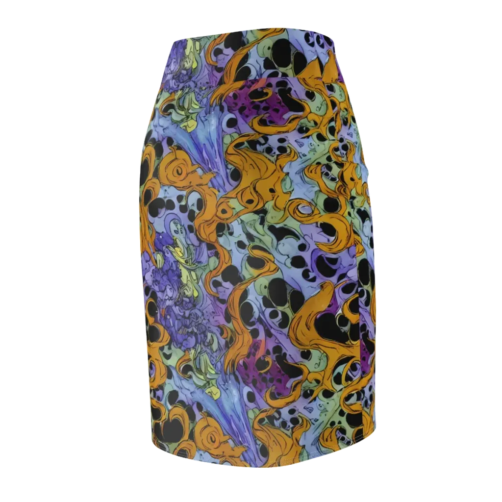 Orange Dreamscape on Pencil Skirt — Back Side