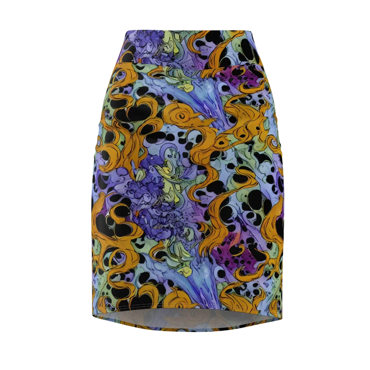 Orange Dreamscape on Pencil Skirt — Front