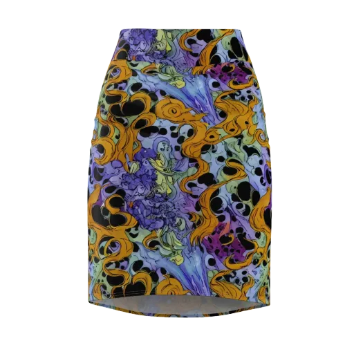 Orange Dreamscape on a Pencil Skirt