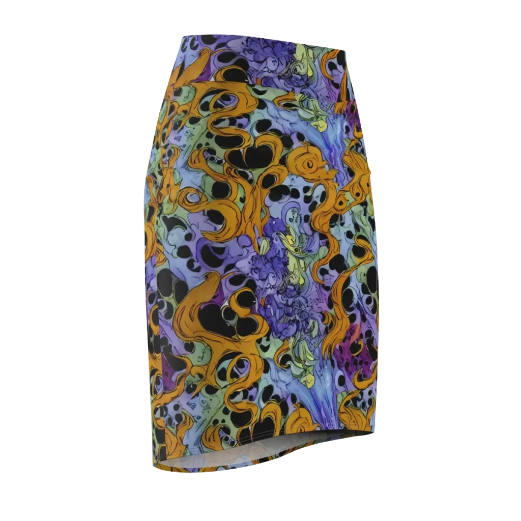 Orange Dreamscape on Pencil Skirt — Front Side