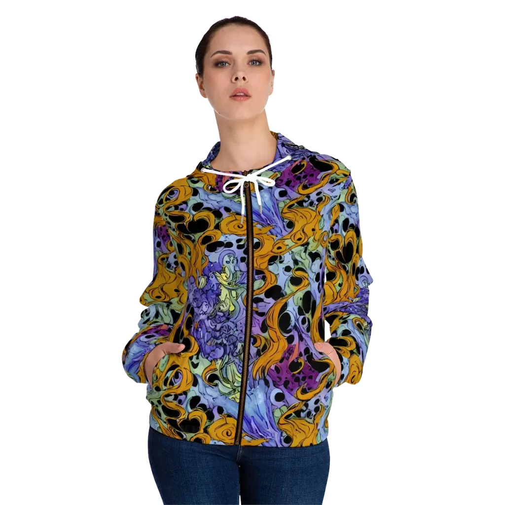 Orange Dreamscape on Women's Full-Zip Hoodie — Front On Person