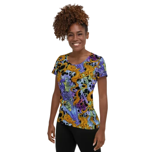 Orange Dreamscape on a Women's Athletic T-Shirt