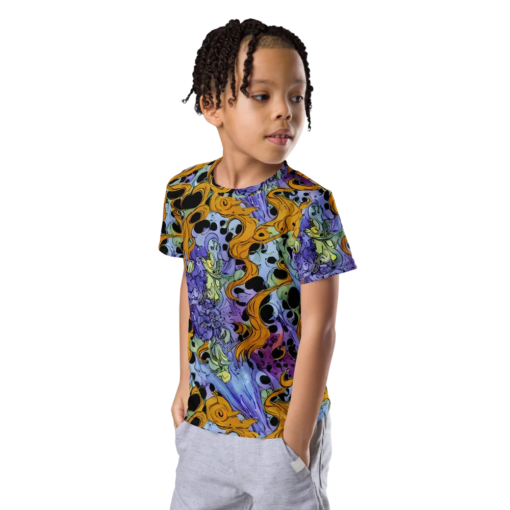 Orange Dreamscape on Kids Crew Neck T-Shirt — Left Front