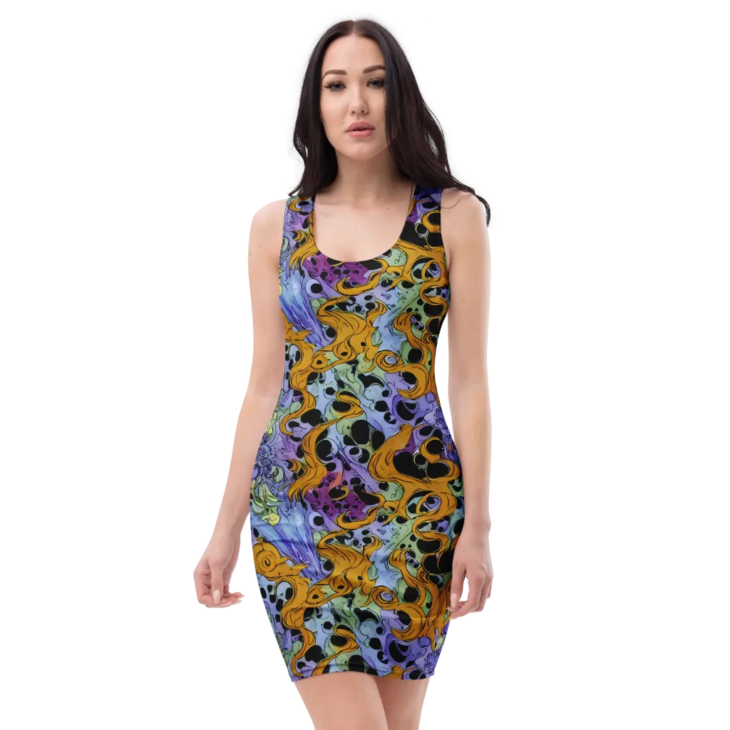 Orange Dreamscape on Bodycon Dress — Front