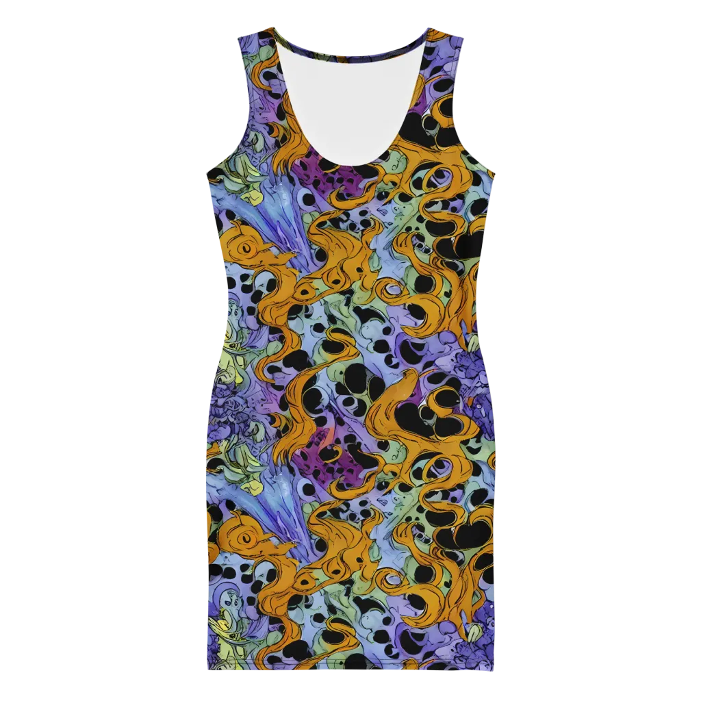 Orange Dreamscape on Bodycon Dress — Front