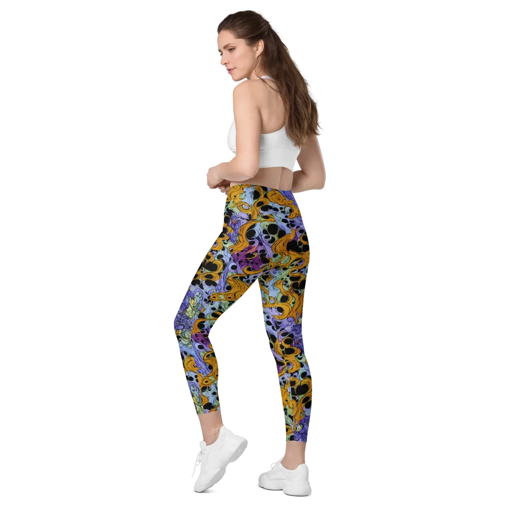 Orange Dreamscape on Leggings with Pockets — Left Back