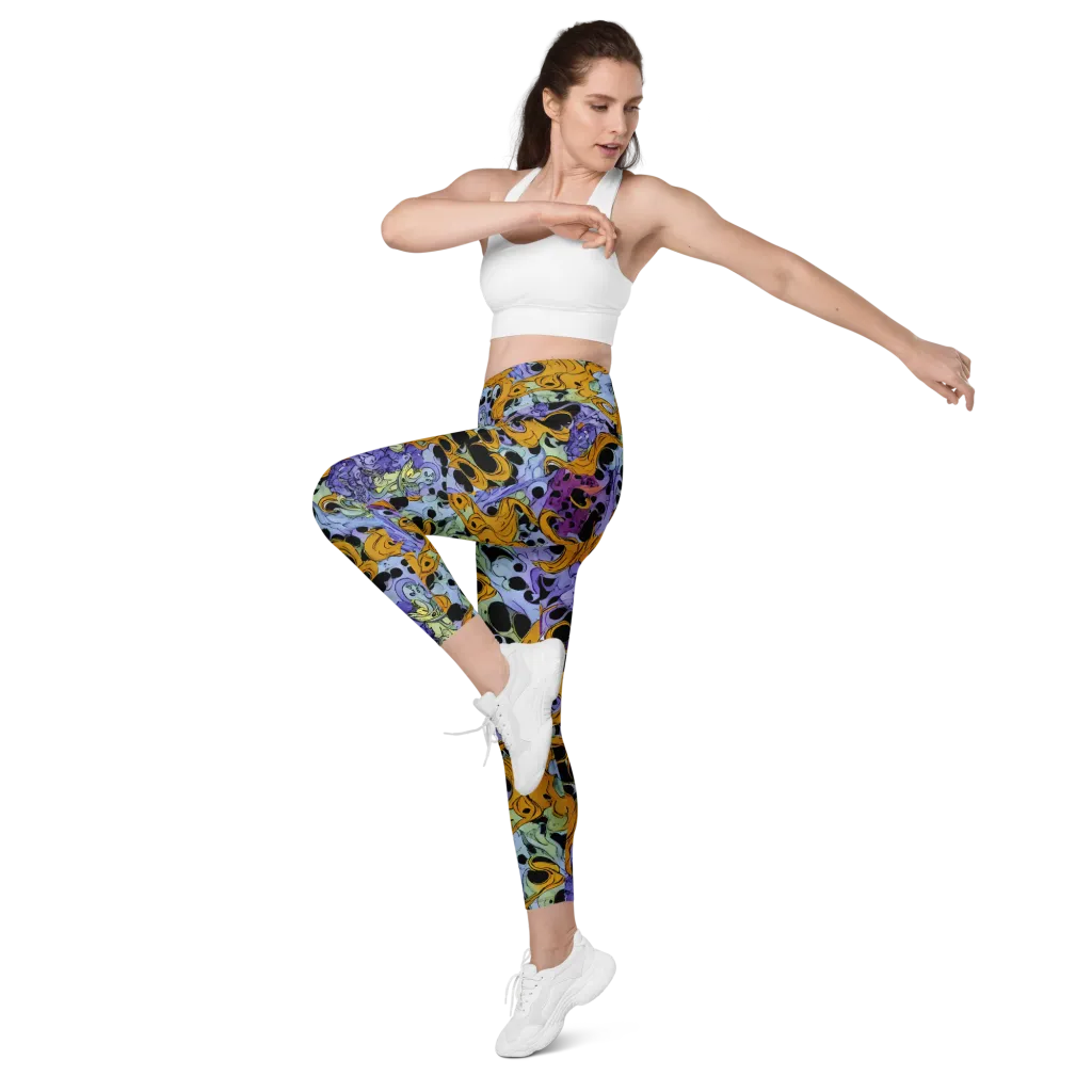 Orange Dreamscape on Leggings with Pockets — Left Front