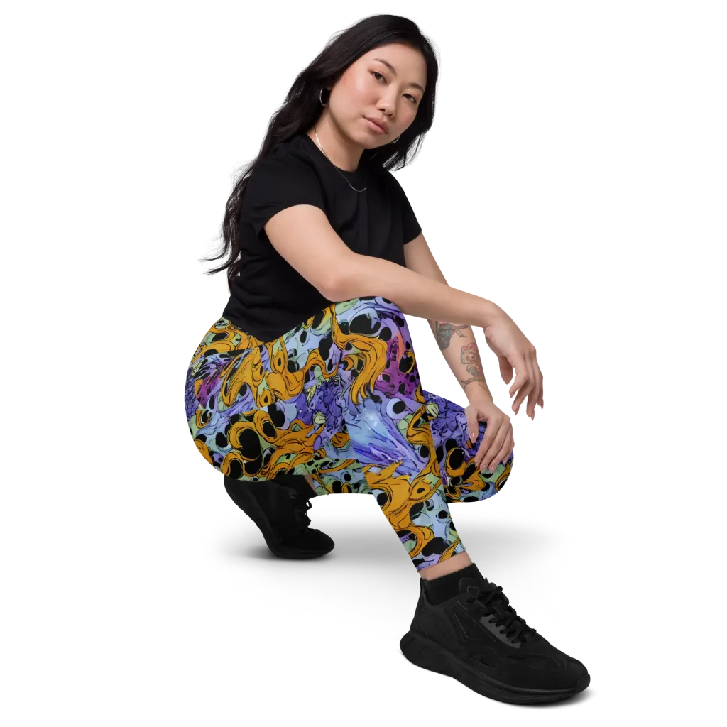 Orange Dreamscape on Leggings with Pockets — Right Front