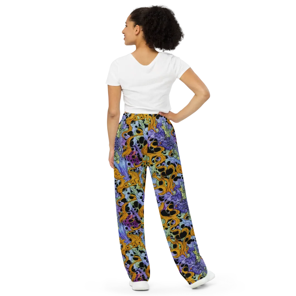 Orange Dreamscape on Wide-Leg Pants — Back