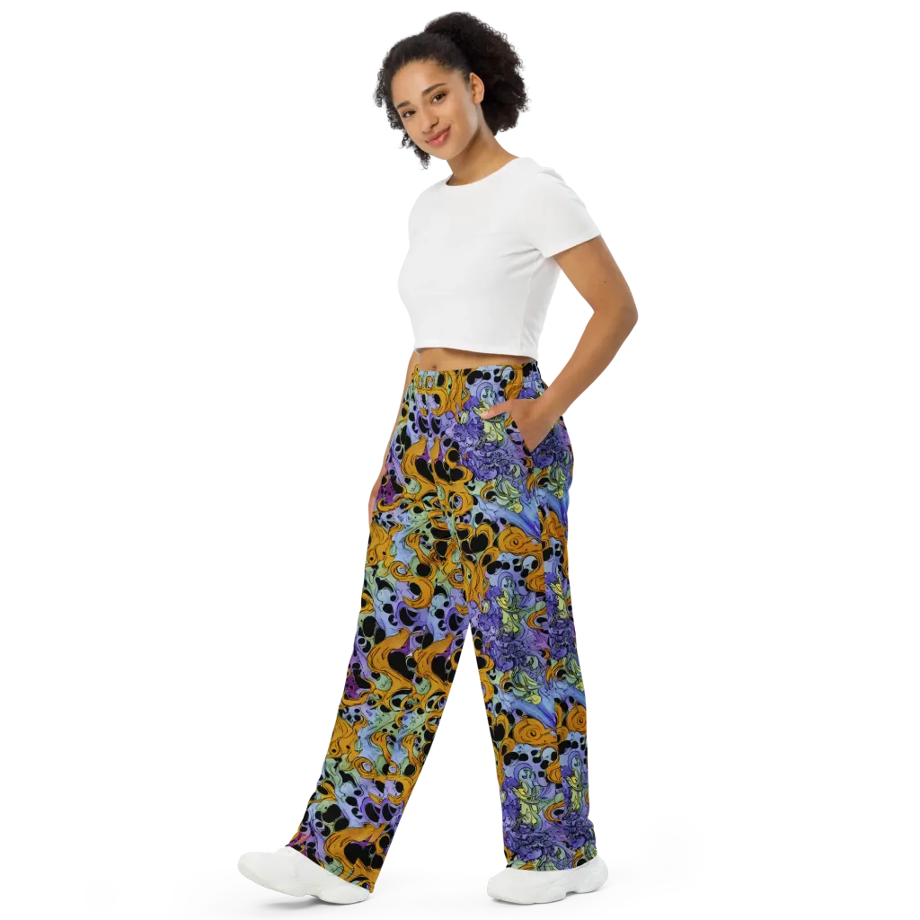 Orange Dreamscape on Wide-Leg Pants — Left Front