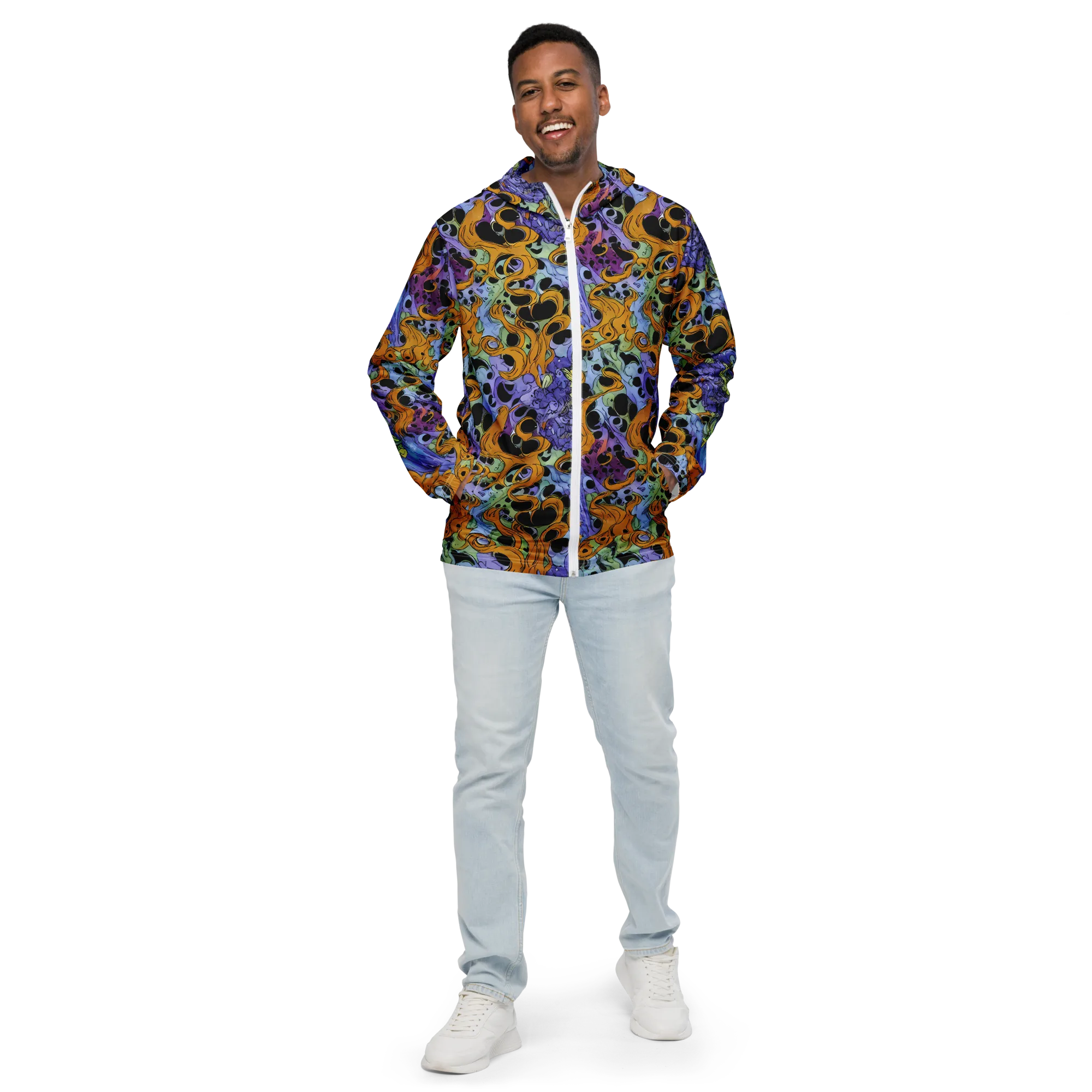 Orange Dreamscape on Men's Windbreaker — Front