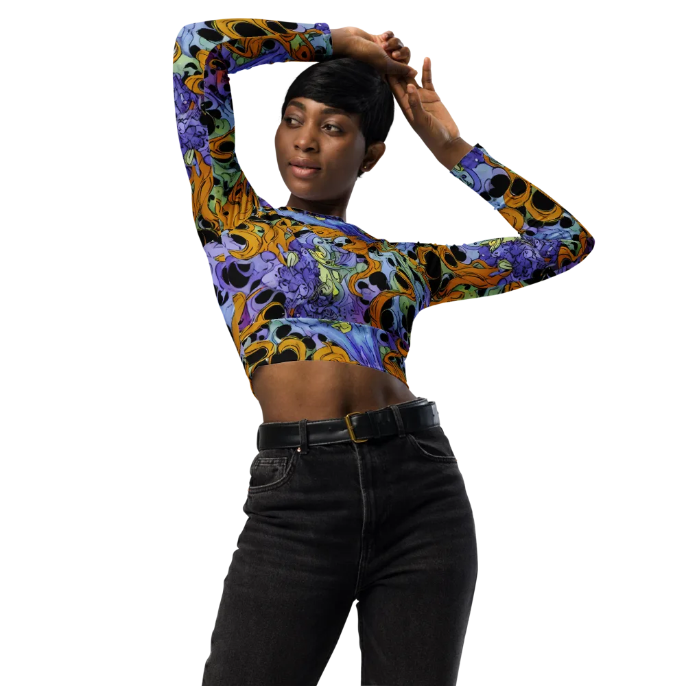 Orange Dreamscape on Long Sleeve Crop Top — Front