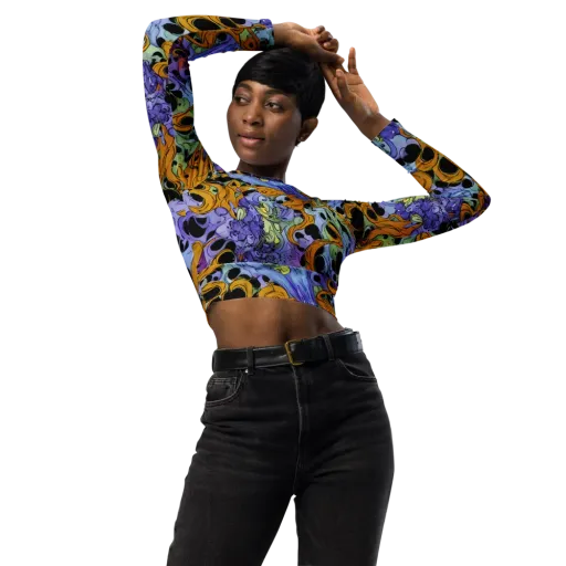 Orange Dreamscape on a Long Sleeve Crop Top