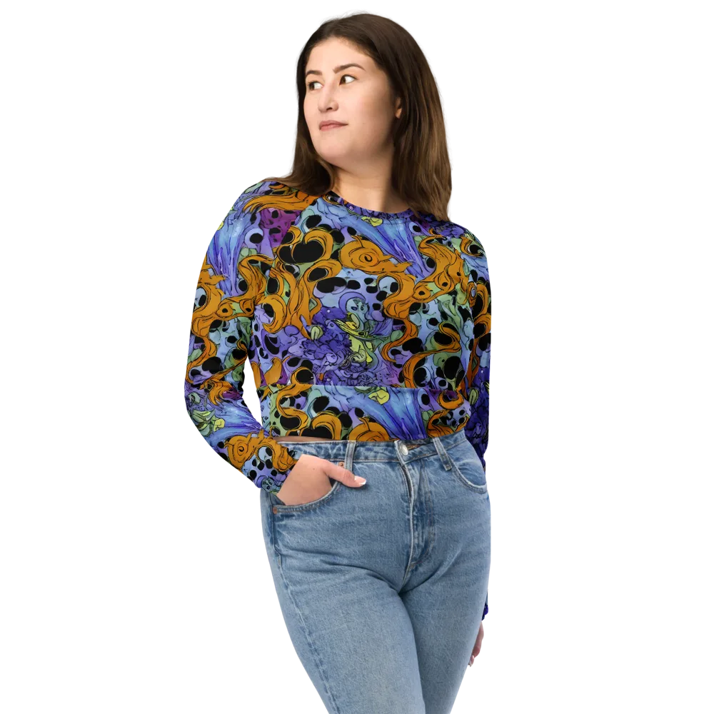 Orange Dreamscape on Long Sleeve Crop Top — Front
