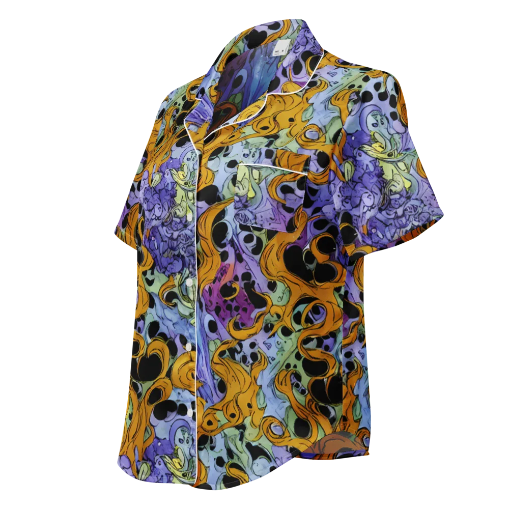 Orange Dreamscape on Women's Short Sleeve Pajama Top — Left Front