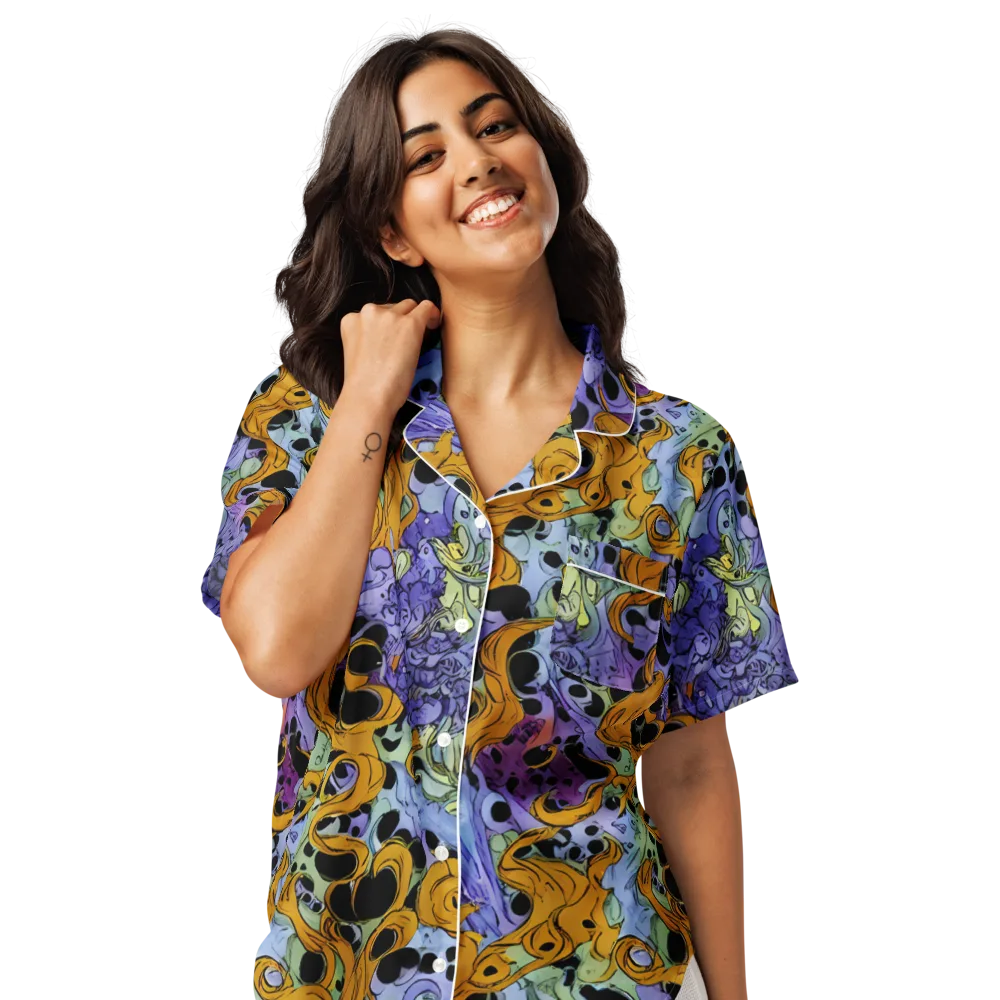 Orange Dreamscape on Women's Short Sleeve Pajama Top — Front