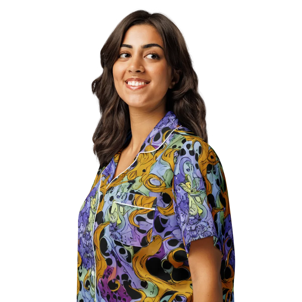 Orange Dreamscape on Women's Short Sleeve Pajama Top — Left Front