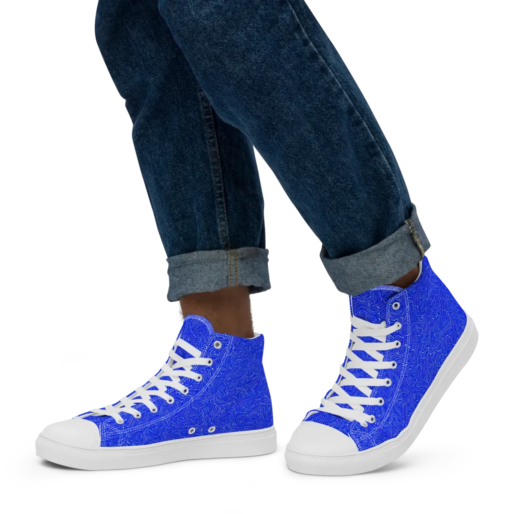 Electric Topography on Men's High Top Canvas Shoes — Left
