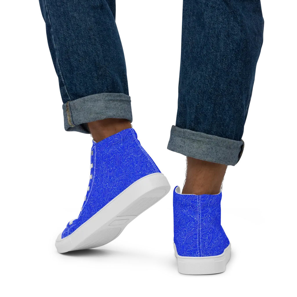 Electric Topography on Men's High Top Canvas Shoes — Back