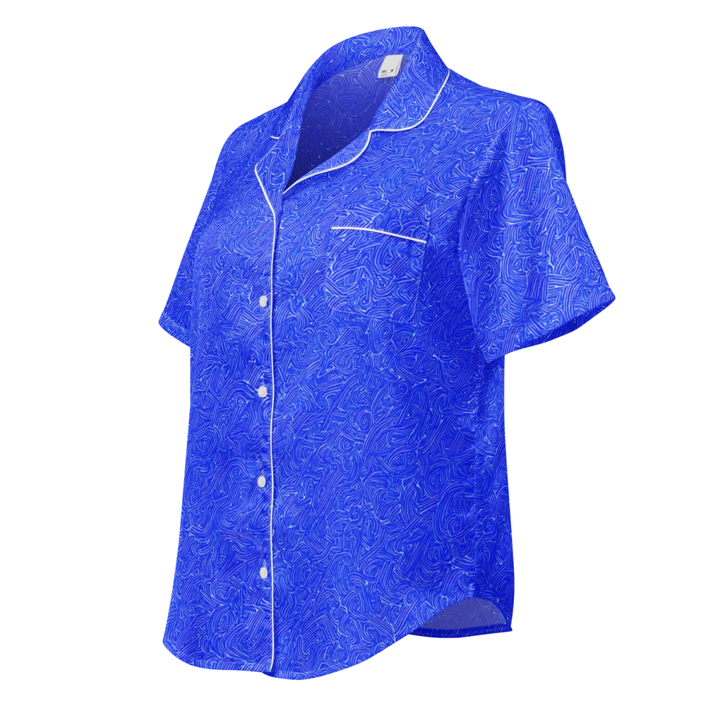 Electric Topography on Women's Short Sleeve Pajama Top — Left Front