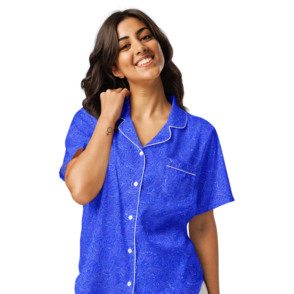 Electric Topography on Women's Short Sleeve Pajama Top — Front