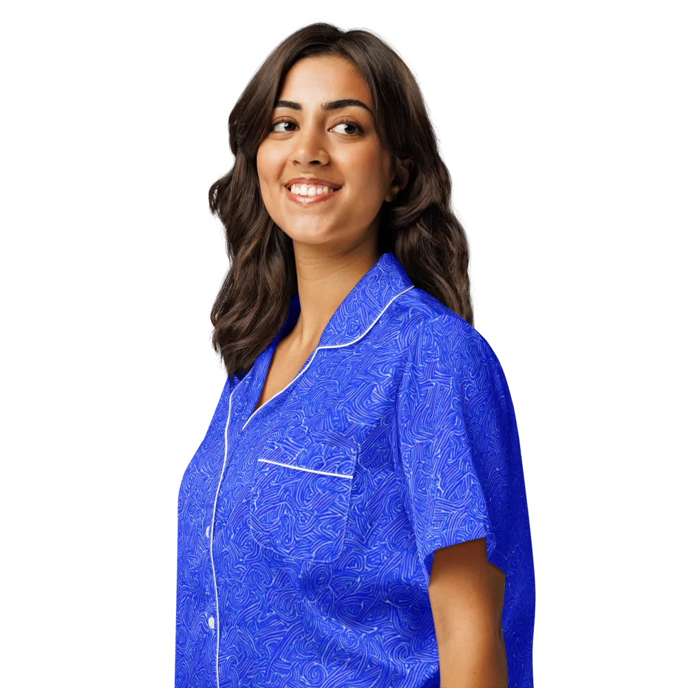 Electric Topography on Women's Short Sleeve Pajama Top — Left Front