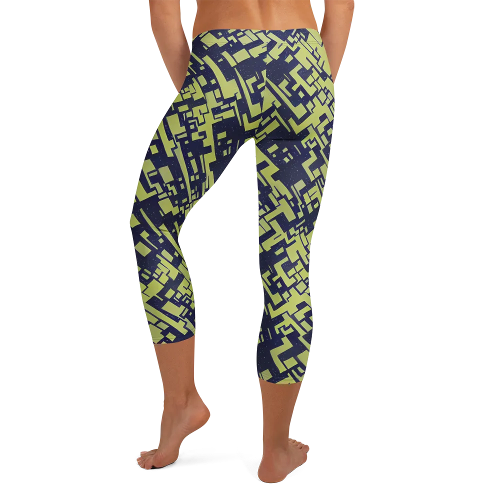 Lime Noir Maze on Capri Leggings — Back