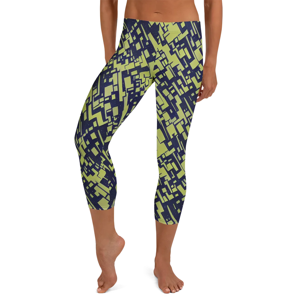 Lime Noir Maze on Capri Leggings — Front
