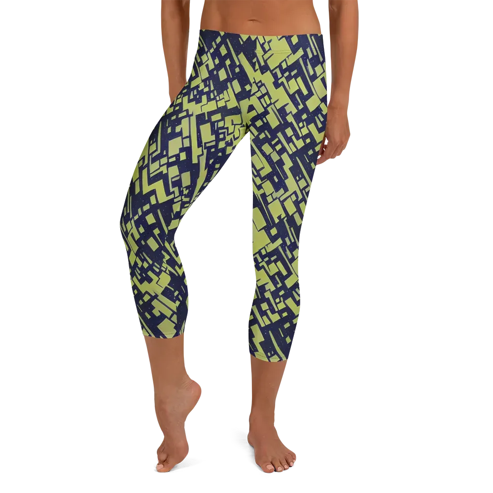 Lime Noir Maze on Capri Leggings — Front