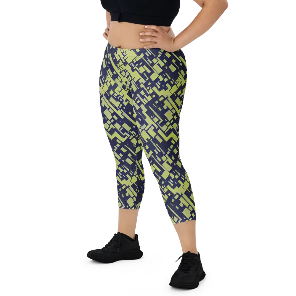 Lime Noir Maze on Capri Leggings — Front