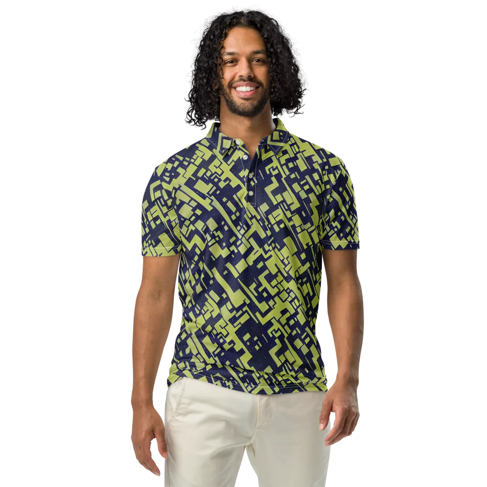 Lime Noir Maze on Men's Slim Fit Polo Shirt — Front