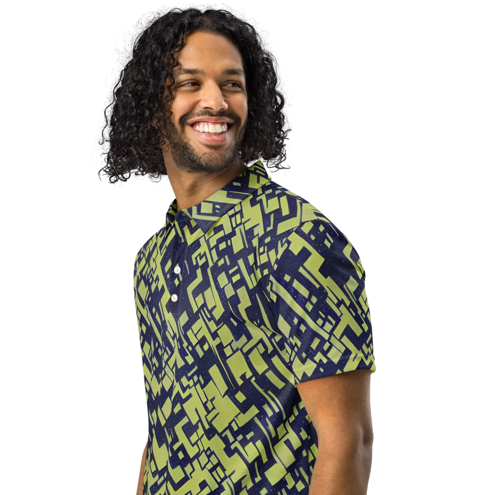 Lime Noir Maze on Men's Slim Fit Polo Shirt — Left Front