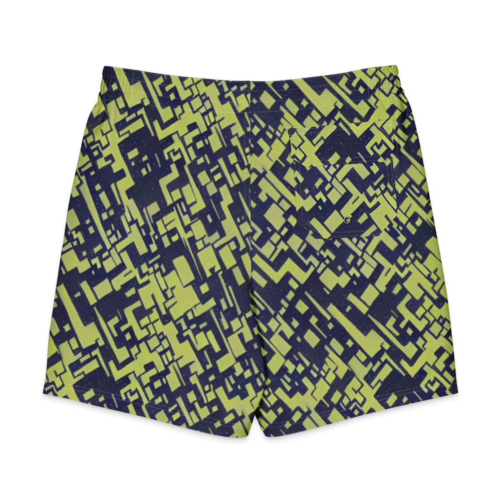 Lime Noir Maze on Men's Board Shorts — Back
