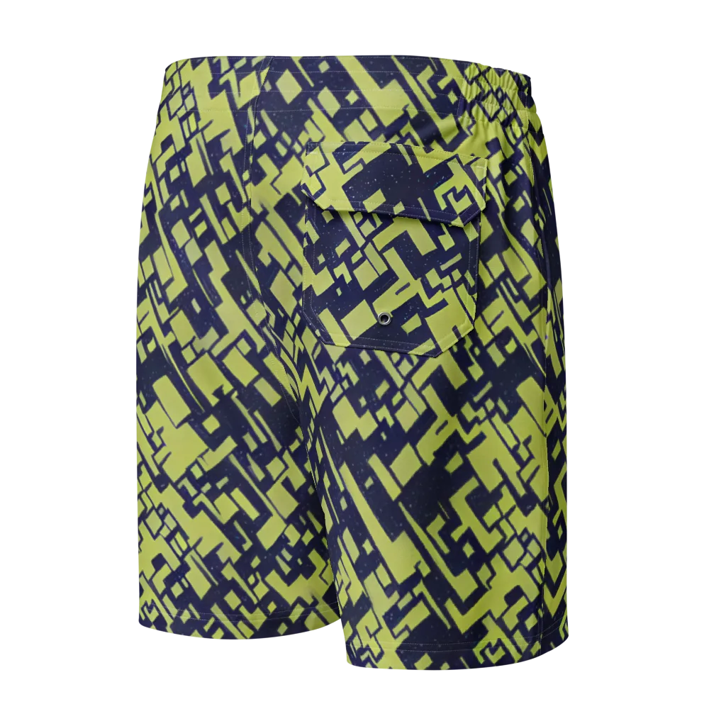 Lime Noir Maze on Men's Board Shorts — Back