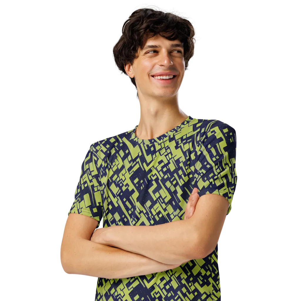 Lime Noir Maze on Men's Crew Neck T-Shirt — Left Front
