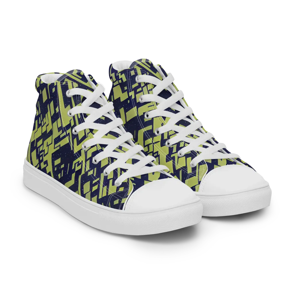 Lime Noir Maze on Men's High Top Canvas Shoes — Right Front