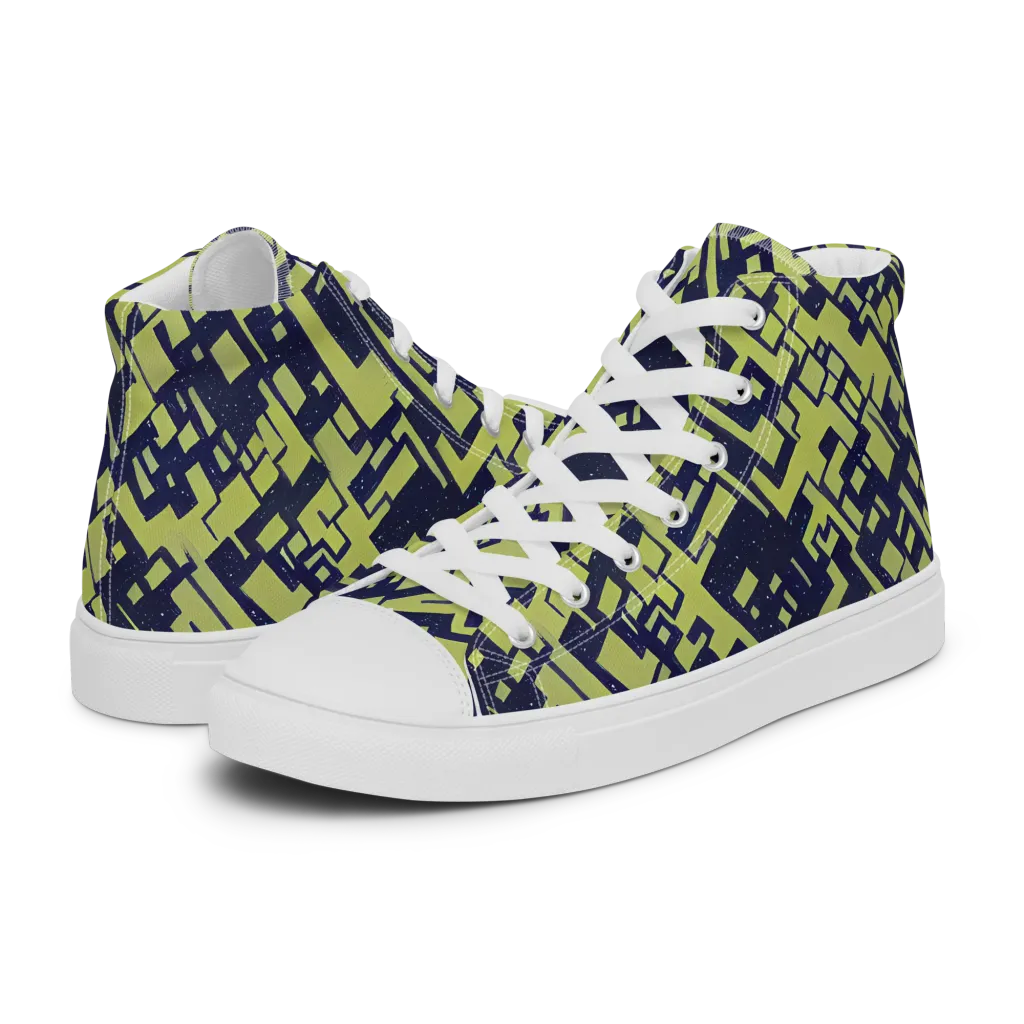 Lime Noir Maze on Men's High Top Canvas Shoes — Left