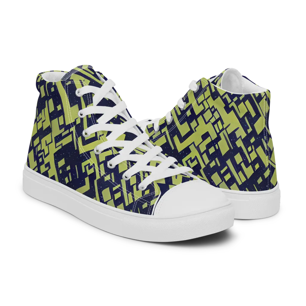 Lime Noir Maze on Men's High Top Canvas Shoes — Right