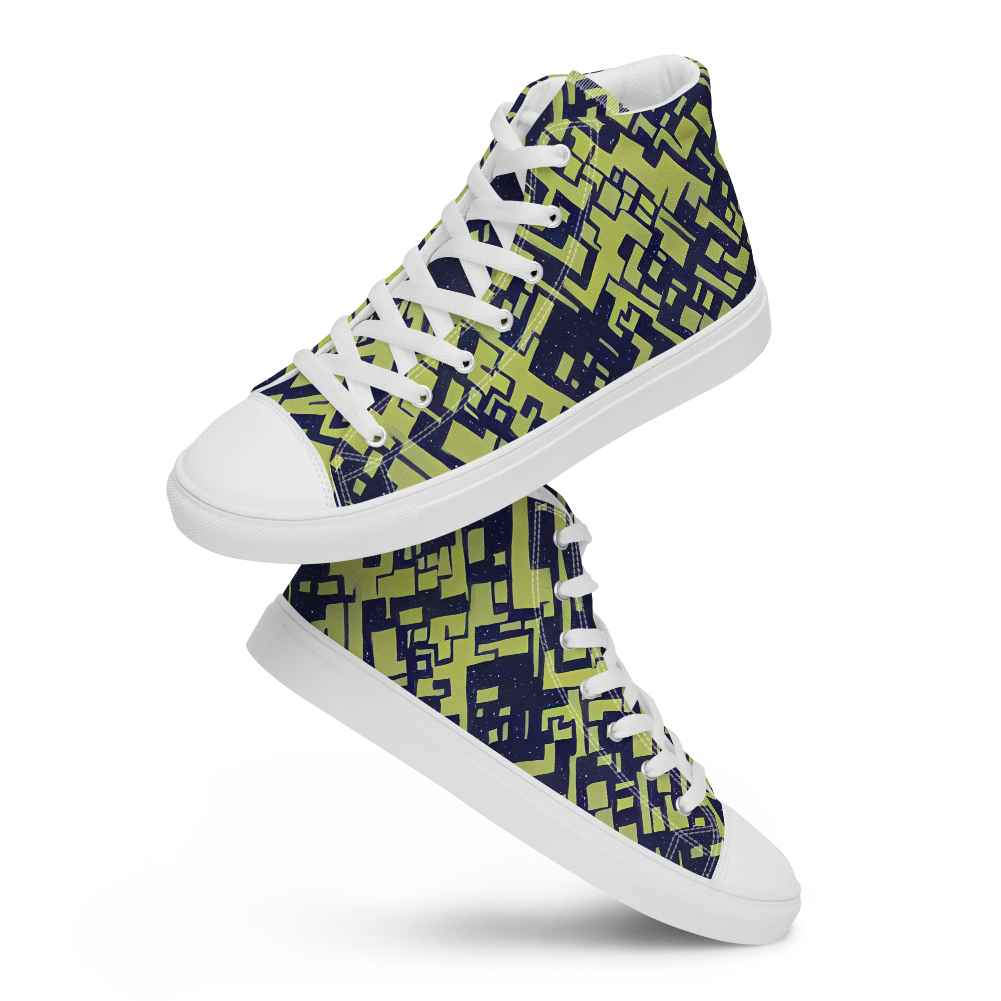 Lime Noir Maze on Men's High Top Canvas Shoes — Front