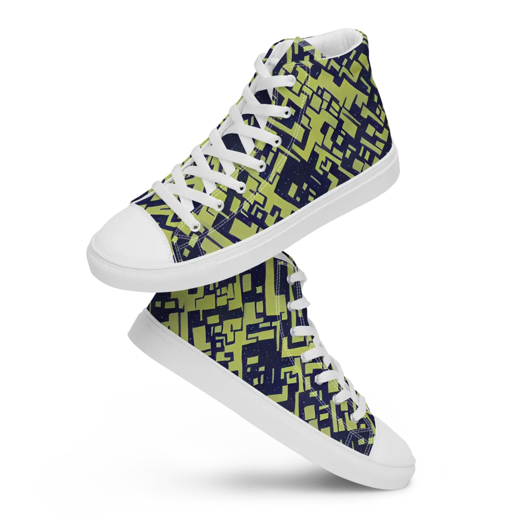 Lime Noir Maze on Men's High Top Canvas Shoes — Front