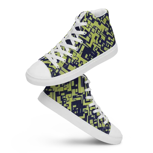 Lime Noir Maze on a Men's High Top Canvas Shoes
